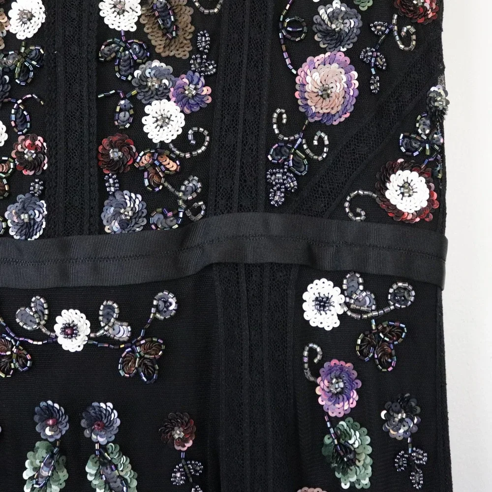 Needle & Thread Floral Ombre Dress 8 Black Sequin Beaded Embellished Midi - Picture 8 of 12